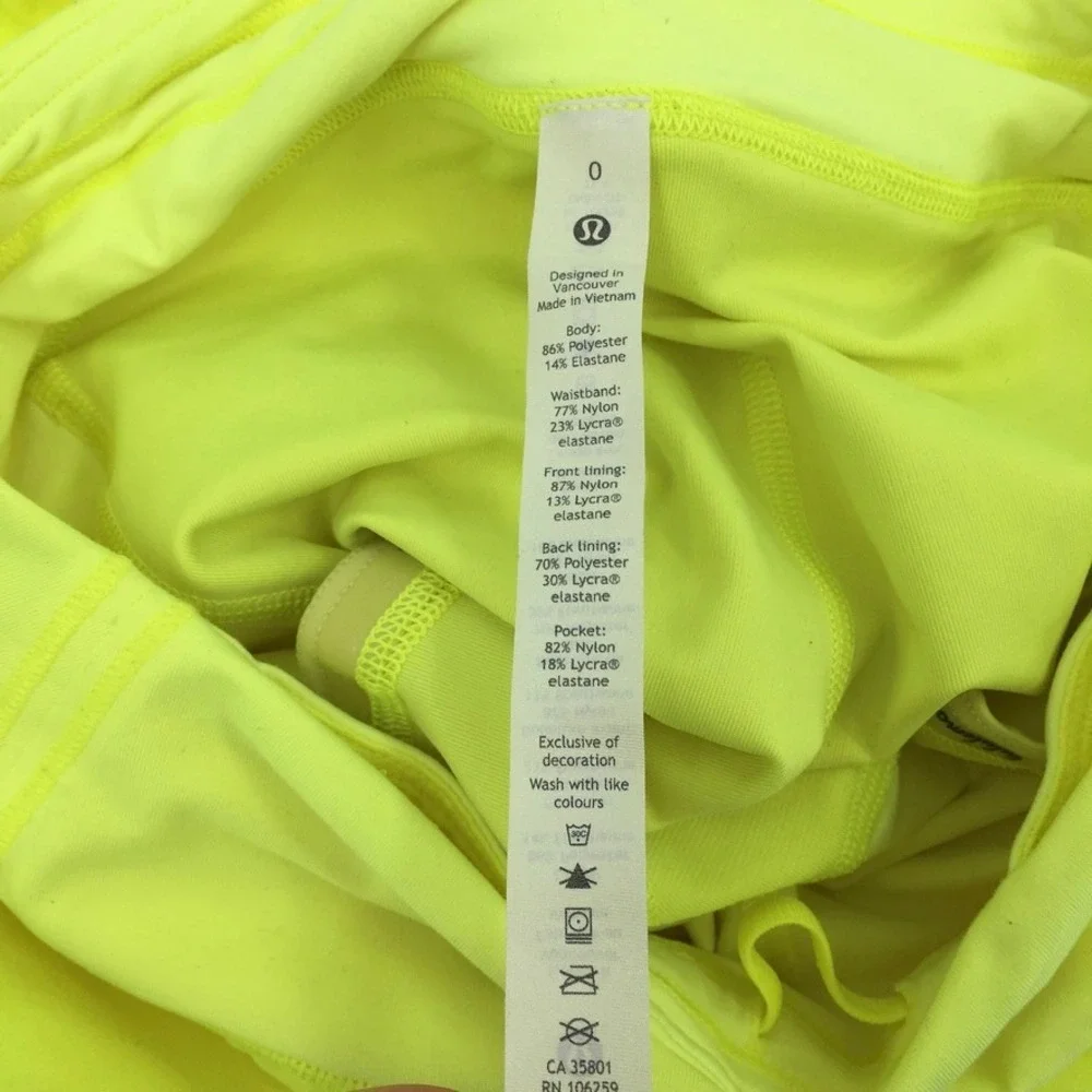 Lululemon Pace Rival Skirt Skort Sz 0 Highlighter Yellow Neon Pickleball Tennis